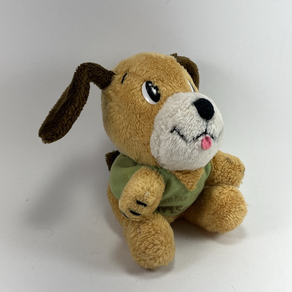 Dakin I'm Your Little Rascal Puppy Plush Dog Tan Brown Green Shirt Vintage 1977 - Picture 3 of 10